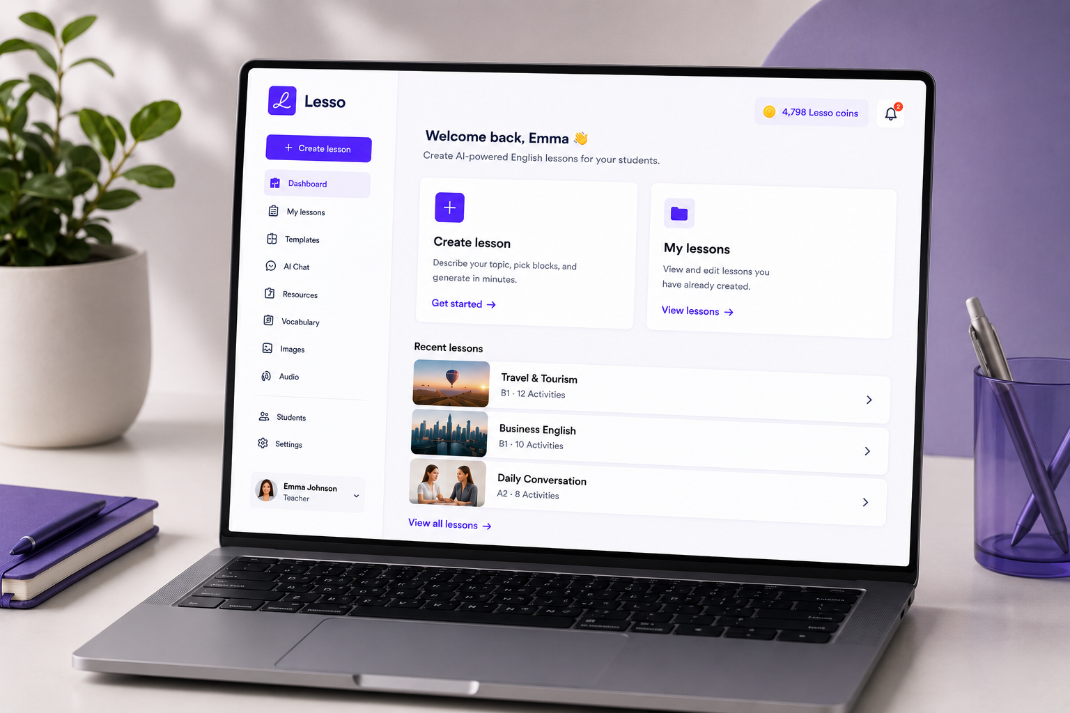 Lesso — AI-powered lesson creation interface for language educators